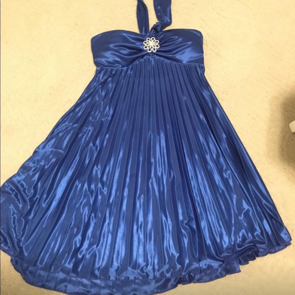 Royal blue pleated silk dress